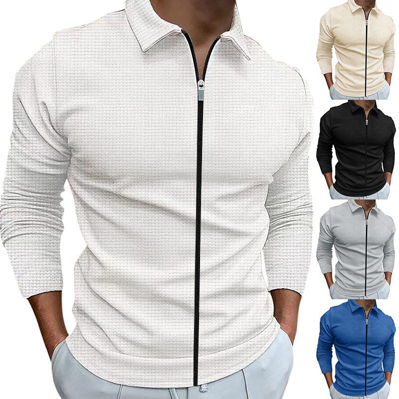 Men's Clothing Waffle Style Zipped Lapel Jacket - AmiraMart