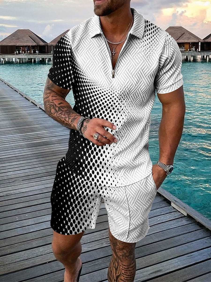 Men’s Contrast Polo Shirt – Zip Lapel & Short Sleeve - AmiraMart
