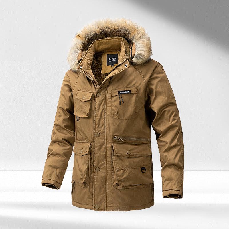 Men's Hooded Warm Big Collar Coat - AmiraMart