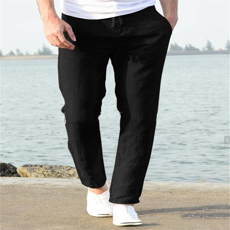 Men's Linen Summer Casual Pants Drawstring Trousers - AmiraMart