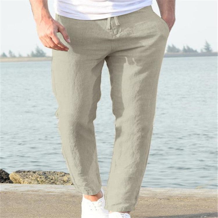 Men's Linen Summer Casual Pants Drawstring Trousers - AmiraMart