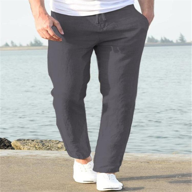 Men's Linen Summer Casual Pants Drawstring Trousers - AmiraMart