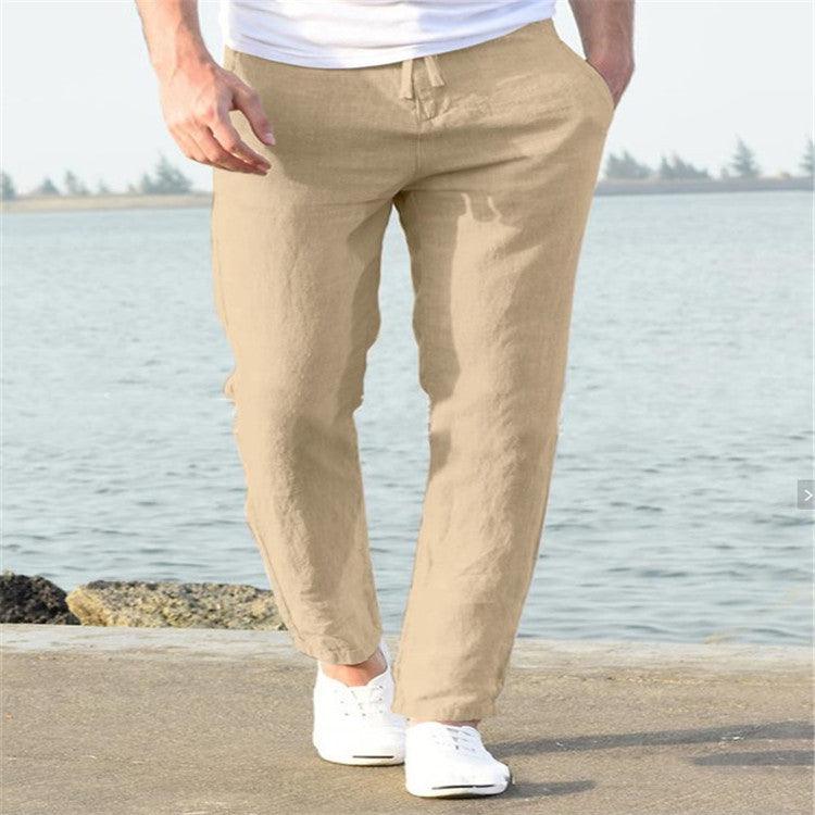 Men's Linen Summer Casual Pants Drawstring Trousers - AmiraMart