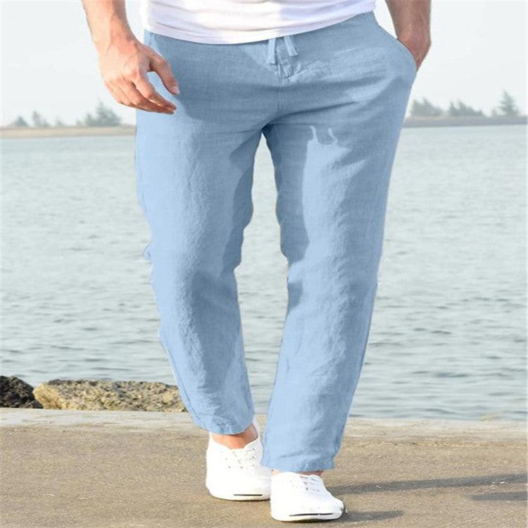 Men's Linen Summer Casual Pants Drawstring Trousers - AmiraMart