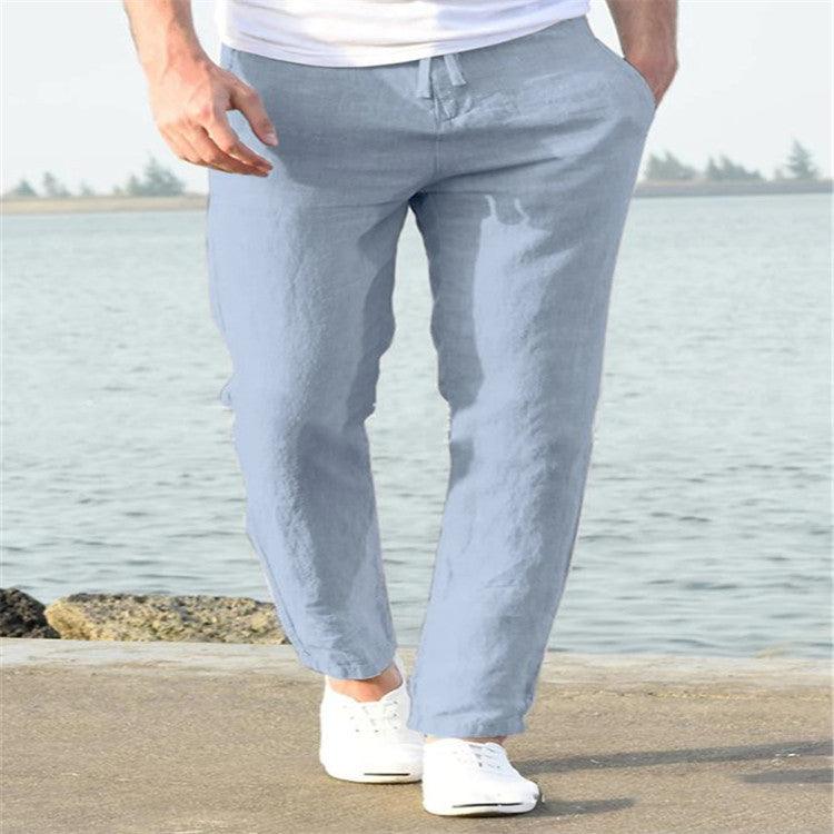 Men's Linen Summer Casual Pants Drawstring Trousers - AmiraMart