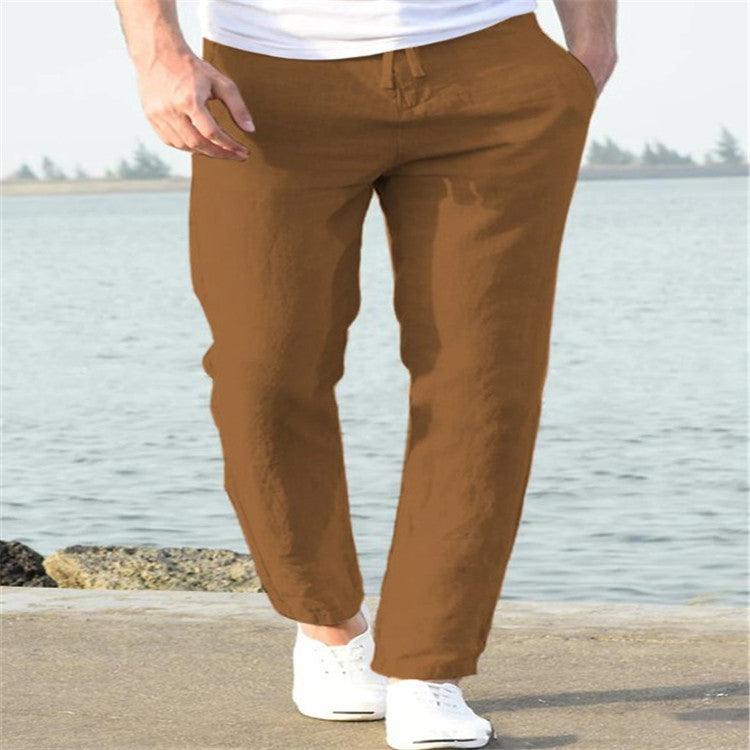 Men's Linen Summer Casual Pants Drawstring Trousers - AmiraMart