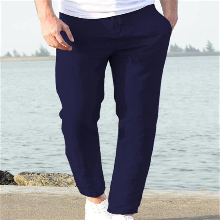 Men's Linen Summer Casual Pants Drawstring Trousers - AmiraMart