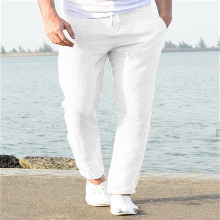 Men's Linen Summer Casual Pants Drawstring Trousers - AmiraMart