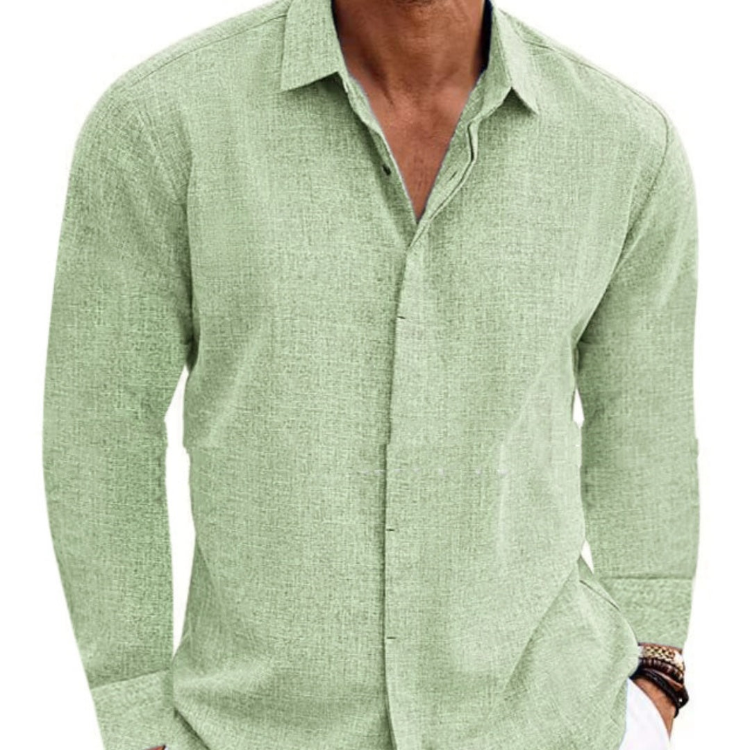 Men’s Long Sleeve Shirt – Cotton Linen & Solid - AmiraMart