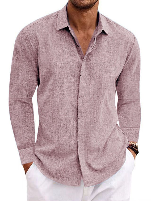 Men’s Long Sleeve Shirt – Cotton Linen & Solid - AmiraMart