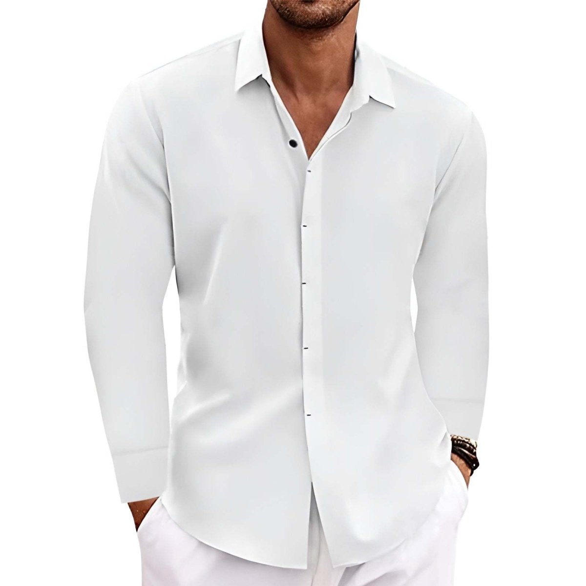 Men’s Long Sleeve Shirt – Cotton Linen & Solid - AmiraMart