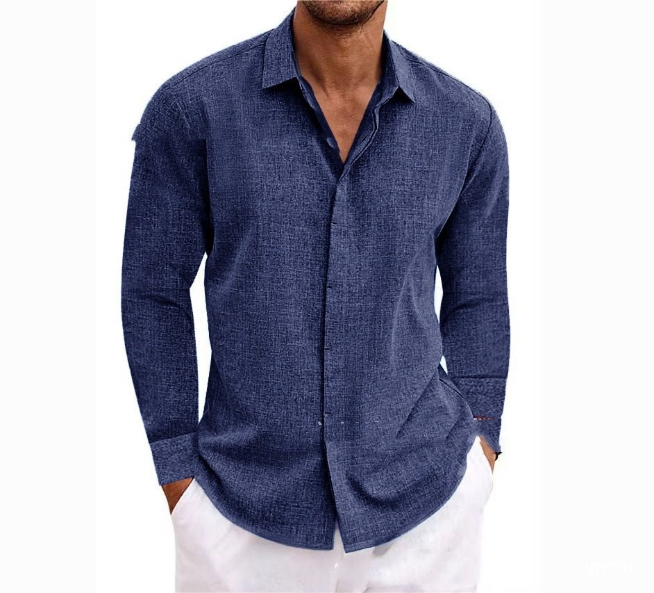 Men’s Long Sleeve Shirt – Cotton Linen & Solid - AmiraMart