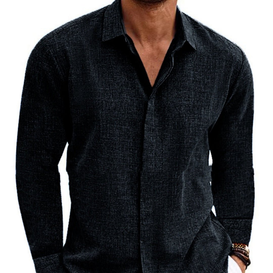 Men’s Long Sleeve Shirt – Cotton Linen & Solid - AmiraMart