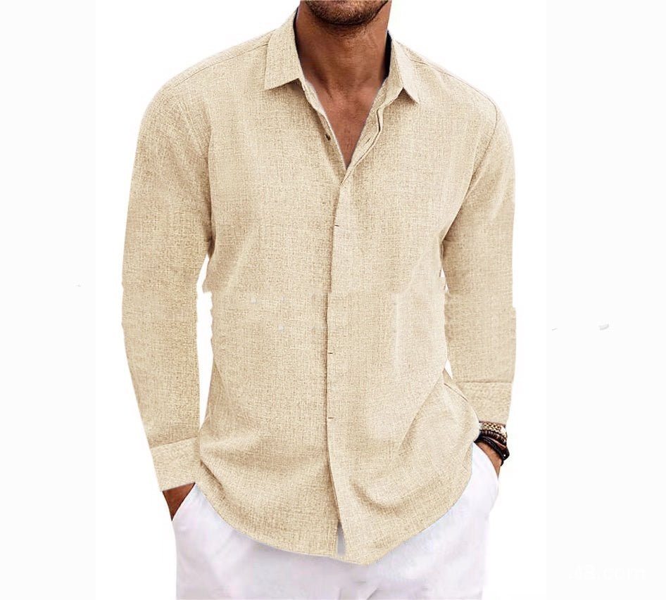 Men’s Long Sleeve Shirt – Cotton Linen & Solid - AmiraMart