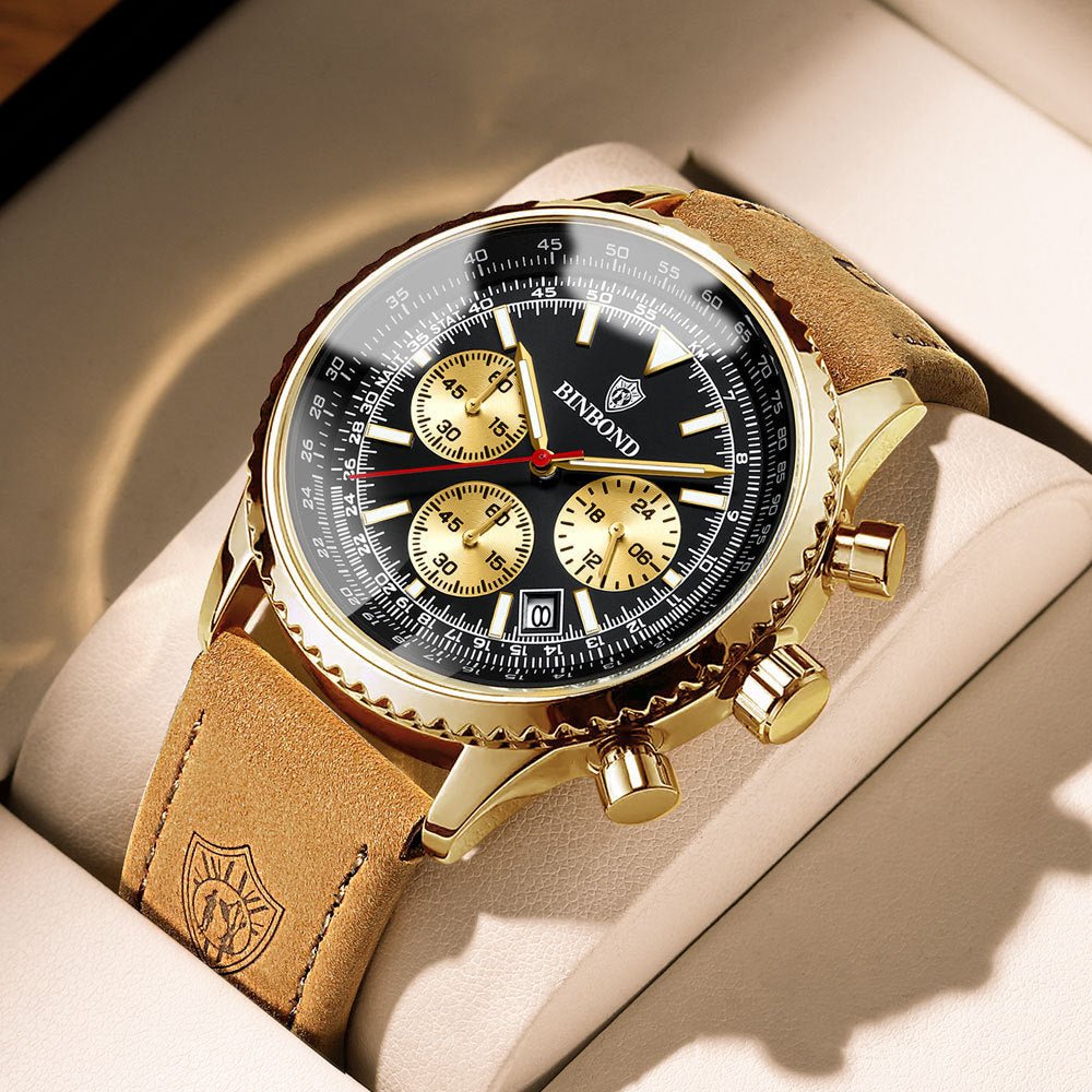 Men's Multi - functional Ultra - thin Business Style Leather Belt Waterproof Watch - AmiraMart