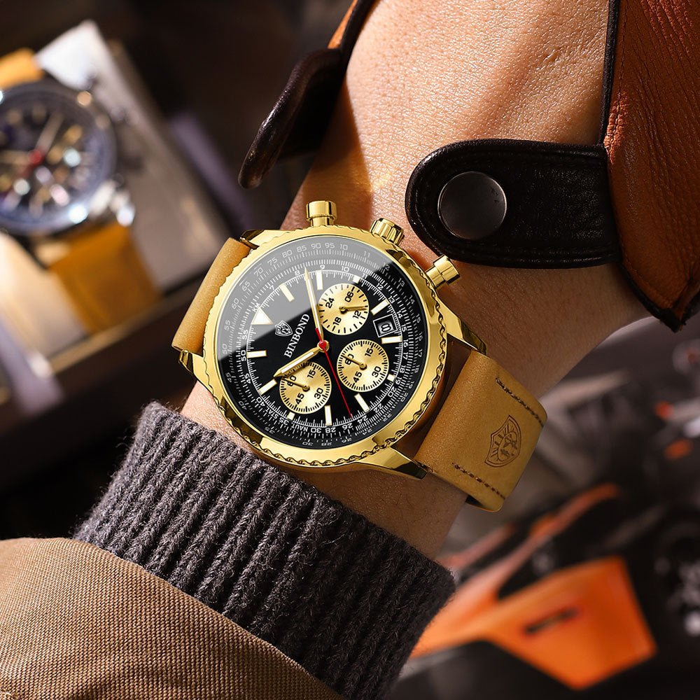 Men's Multi - functional Ultra - thin Business Style Leather Belt Waterproof Watch - AmiraMart