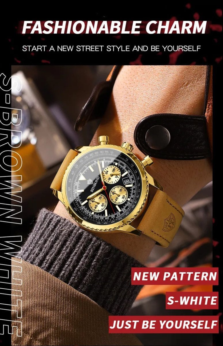 Men's Multi - functional Ultra - thin Business Style Leather Belt Waterproof Watch - AmiraMart