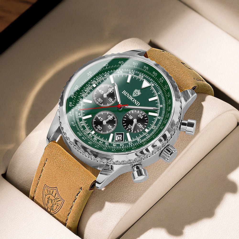 Men's Multi - functional Ultra - thin Business Style Leather Belt Waterproof Watch - AmiraMart
