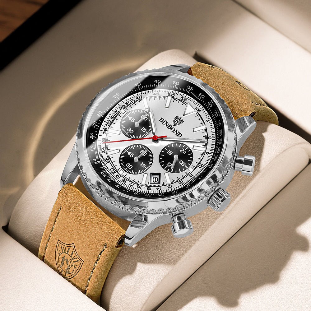 Men's Multi - functional Ultra - thin Business Style Leather Belt Waterproof Watch - AmiraMart