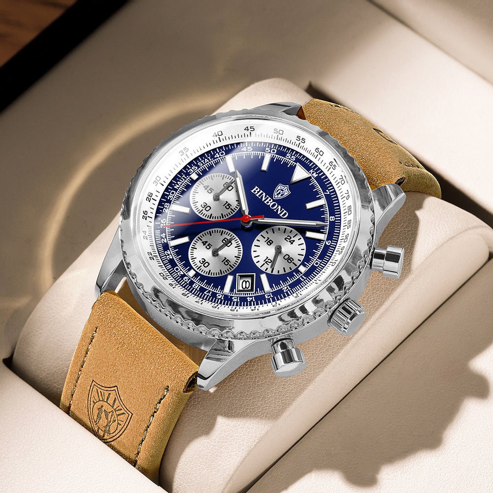 Men's Multi - functional Ultra - thin Business Style Leather Belt Waterproof Watch - AmiraMart