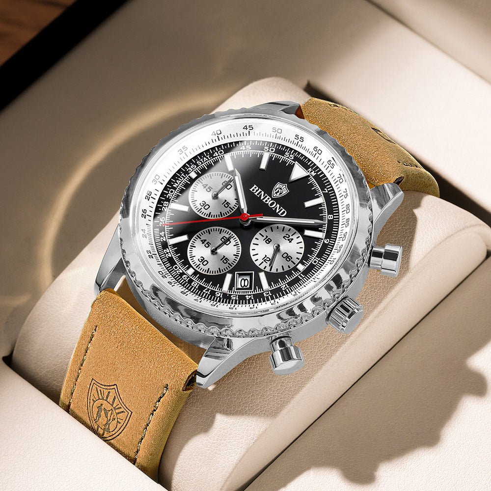 Men's Multi - functional Ultra - thin Business Style Leather Belt Waterproof Watch - AmiraMart