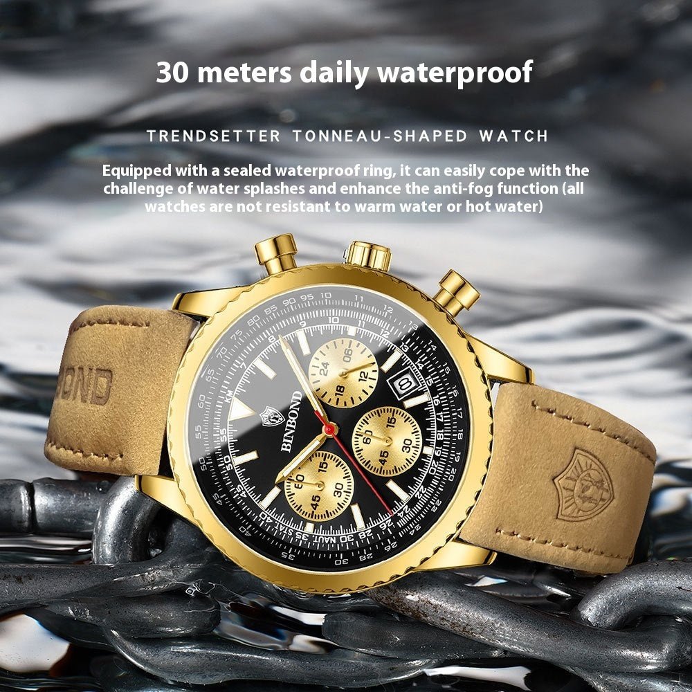 Men's Multi - functional Ultra - thin Business Style Leather Belt Waterproof Watch - AmiraMart