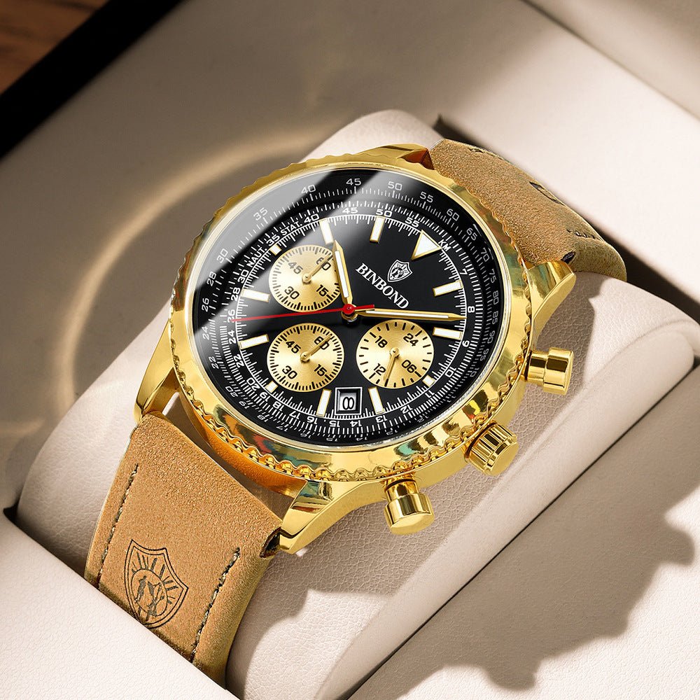 Men's Multi - functional Ultra - thin Business Style Leather Belt Waterproof Watch - AmiraMart