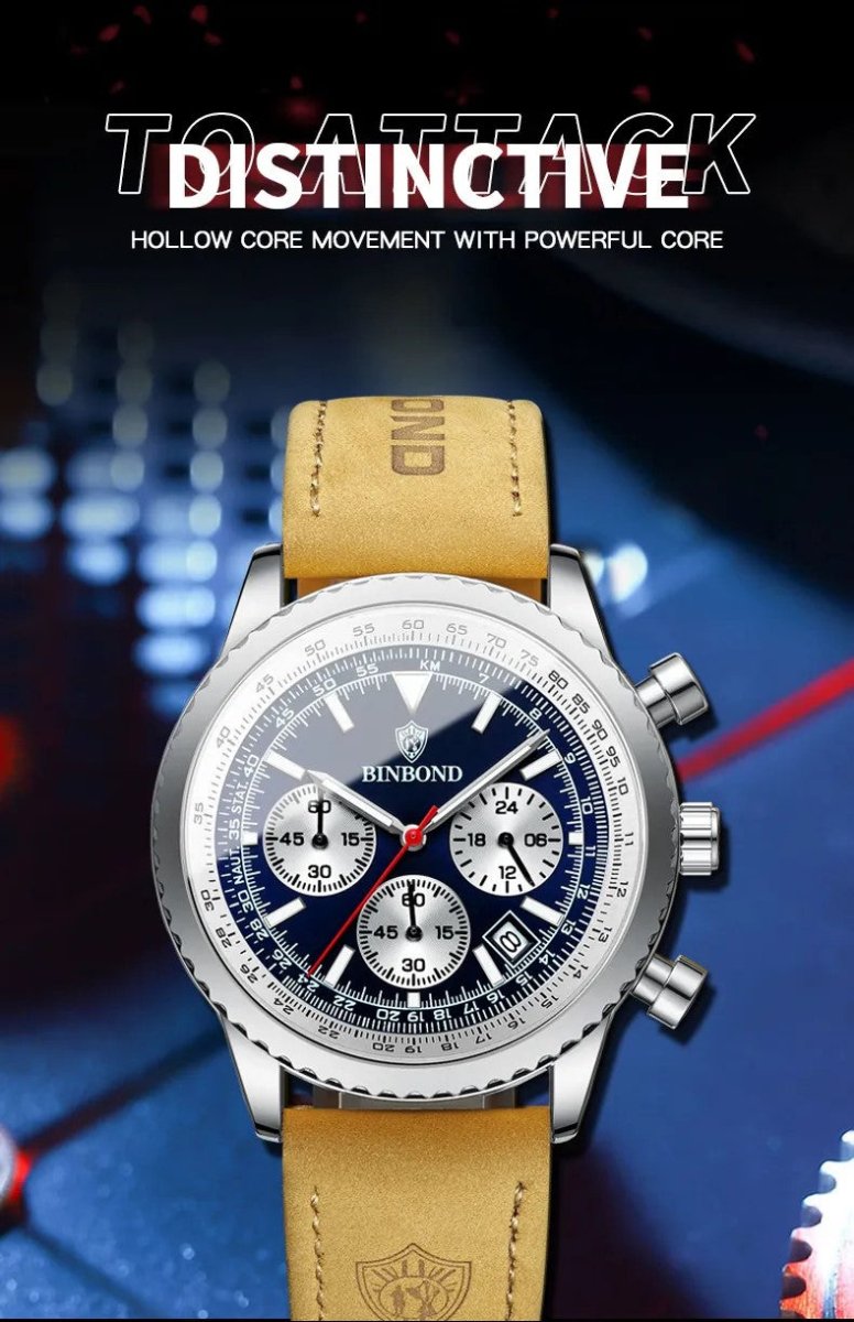 Men's Multi - functional Ultra - thin Business Style Leather Belt Waterproof Watch - AmiraMart