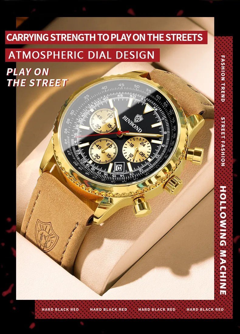 Men's Multi - functional Ultra - thin Business Style Leather Belt Waterproof Watch - AmiraMart