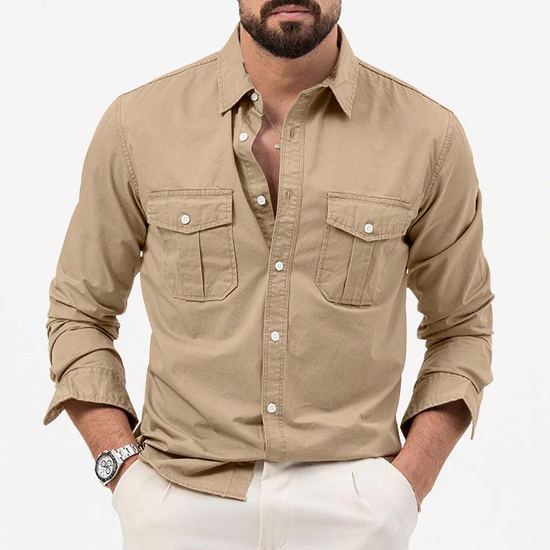 Men's Multi - pocket Solid Color Casual Long Sleeves Top - AmiraMart