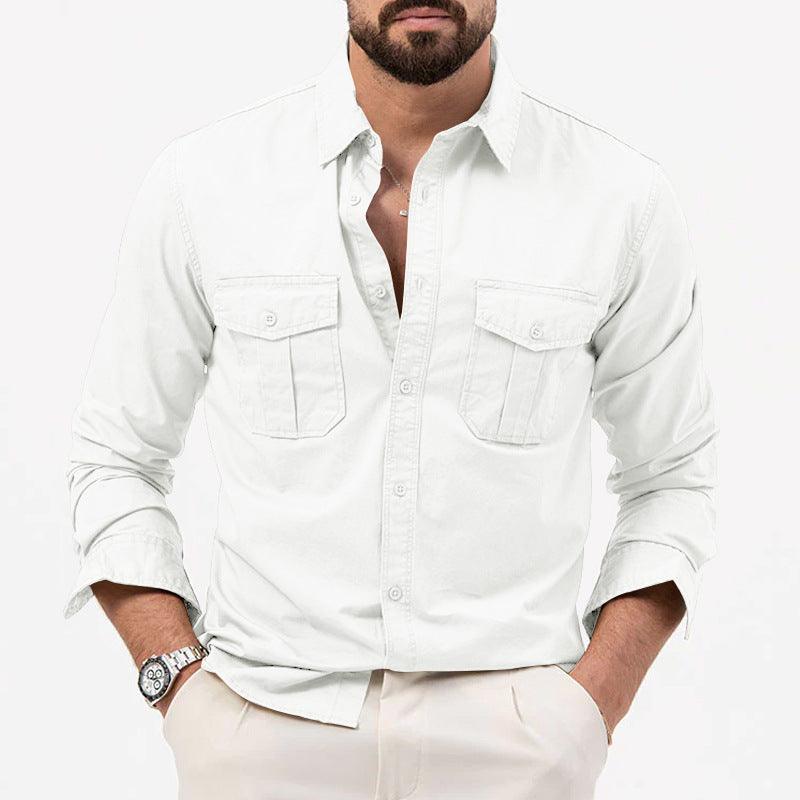 Men's Multi - pocket Solid Color Casual Long Sleeves Top - AmiraMart