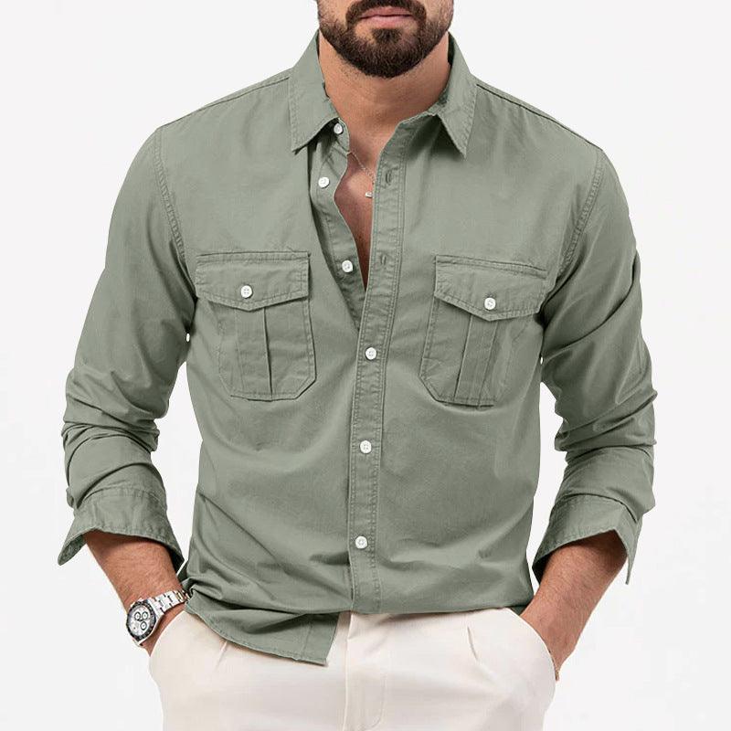 Men's Multi - pocket Solid Color Casual Long Sleeves Top - AmiraMart