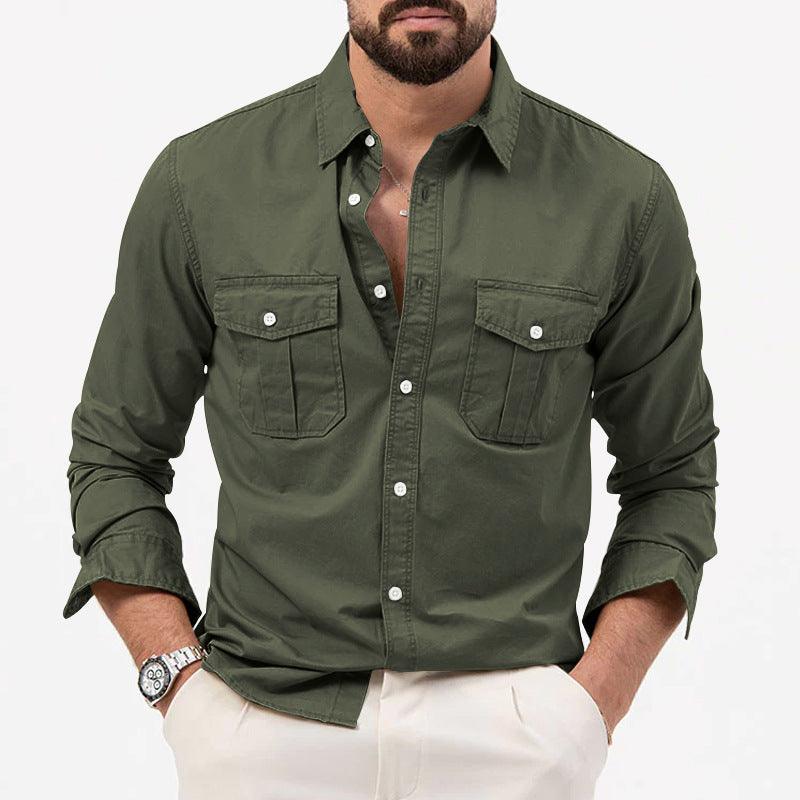 Men's Multi - pocket Solid Color Casual Long Sleeves Top - AmiraMart