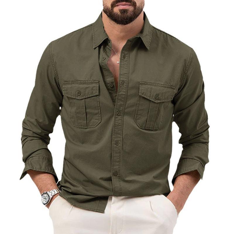 Men's Multi - pocket Solid Color Casual Long Sleeves Top - AmiraMart