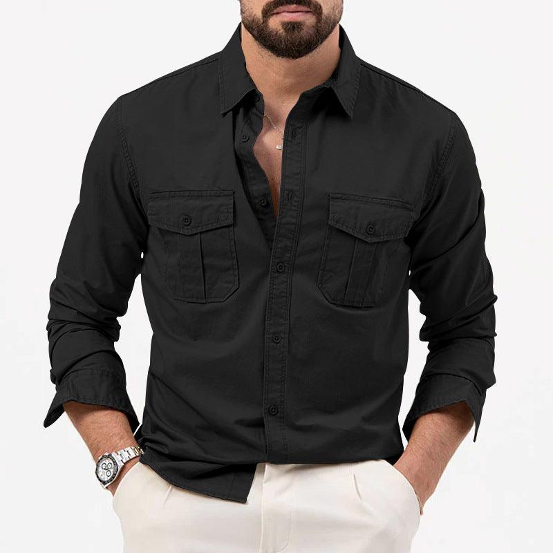 Men's Multi - pocket Solid Color Casual Long Sleeves Top - AmiraMart