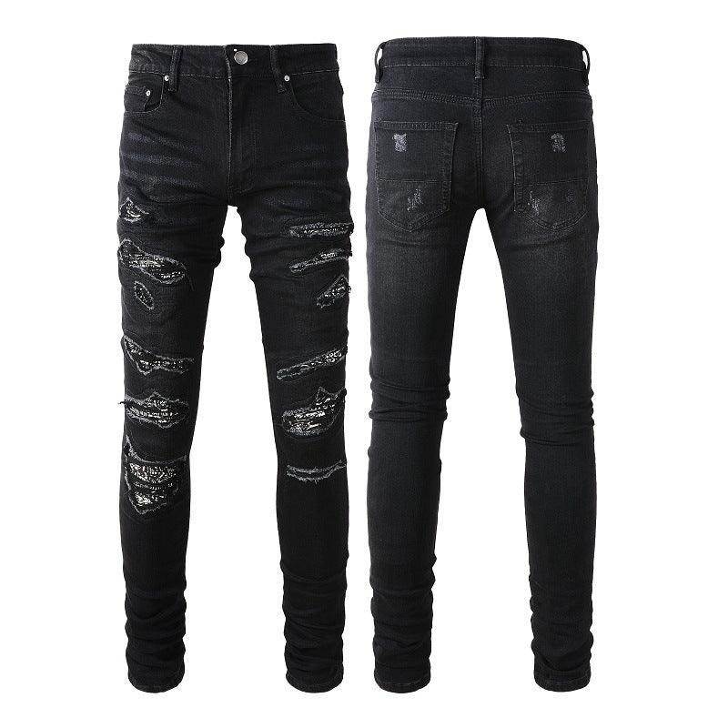 Men's Paisley Patch Street Jeans - AmiraMart