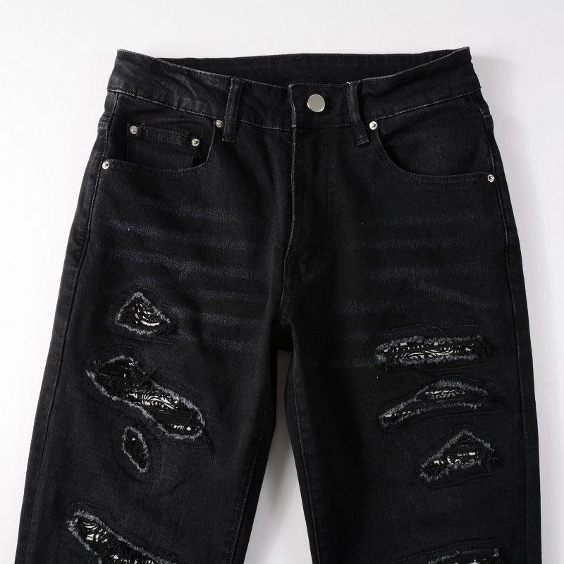 Men's Paisley Patch Street Jeans - AmiraMart
