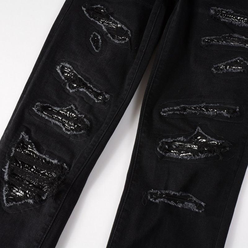 Men's Paisley Patch Street Jeans - AmiraMart
