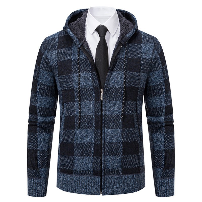 Men's Plaid Thickened Sweater Coat - AmiraMart