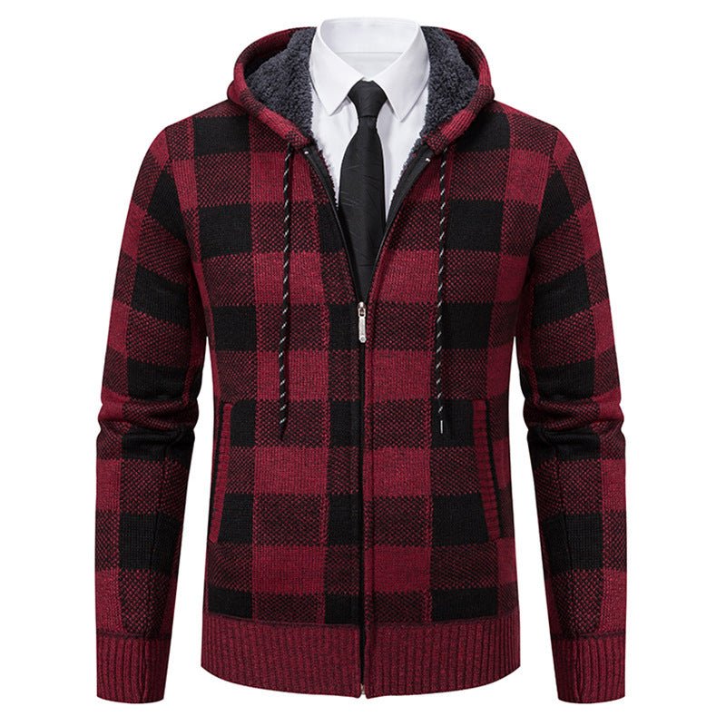 Men's Plaid Thickened Sweater Coat - AmiraMart