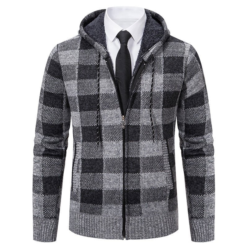 Men's Plaid Thickened Sweater Coat - AmiraMart