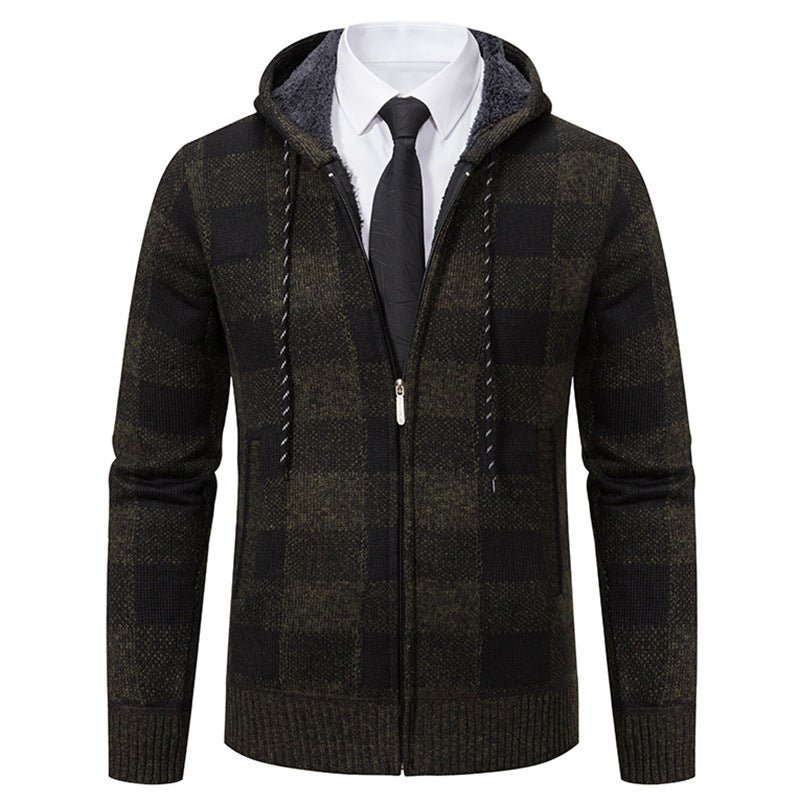 Men's Plaid Thickened Sweater Coat - AmiraMart