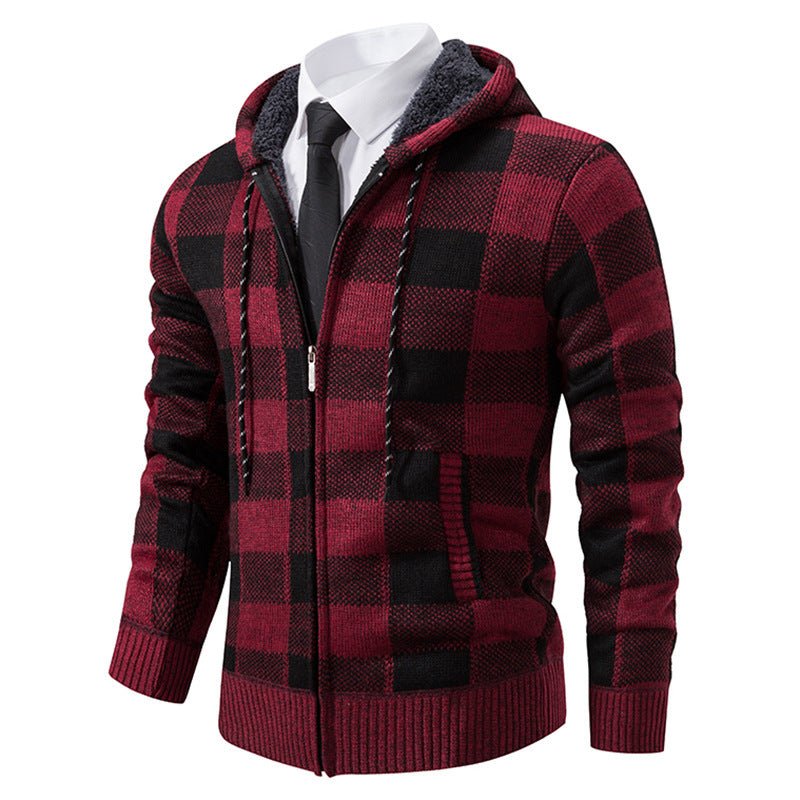 Men's Plaid Thickened Sweater Coat - AmiraMart