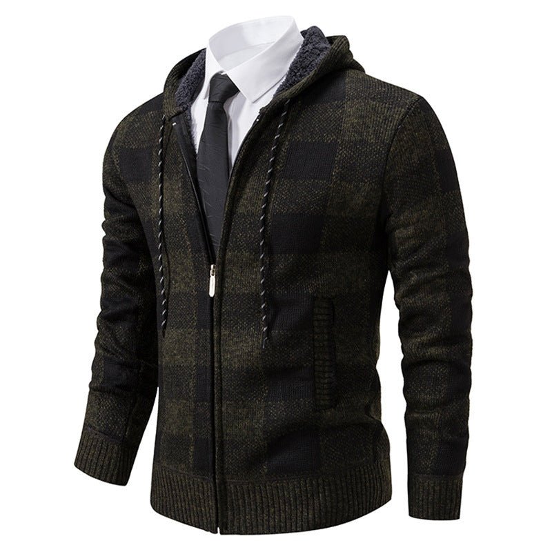 Men's Plaid Thickened Sweater Coat - AmiraMart