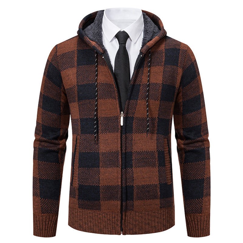Men's Plaid Thickened Sweater Coat - AmiraMart
