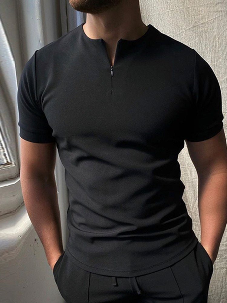 Men Solid Polo Short - Sleeved Shirts - AmiraMart