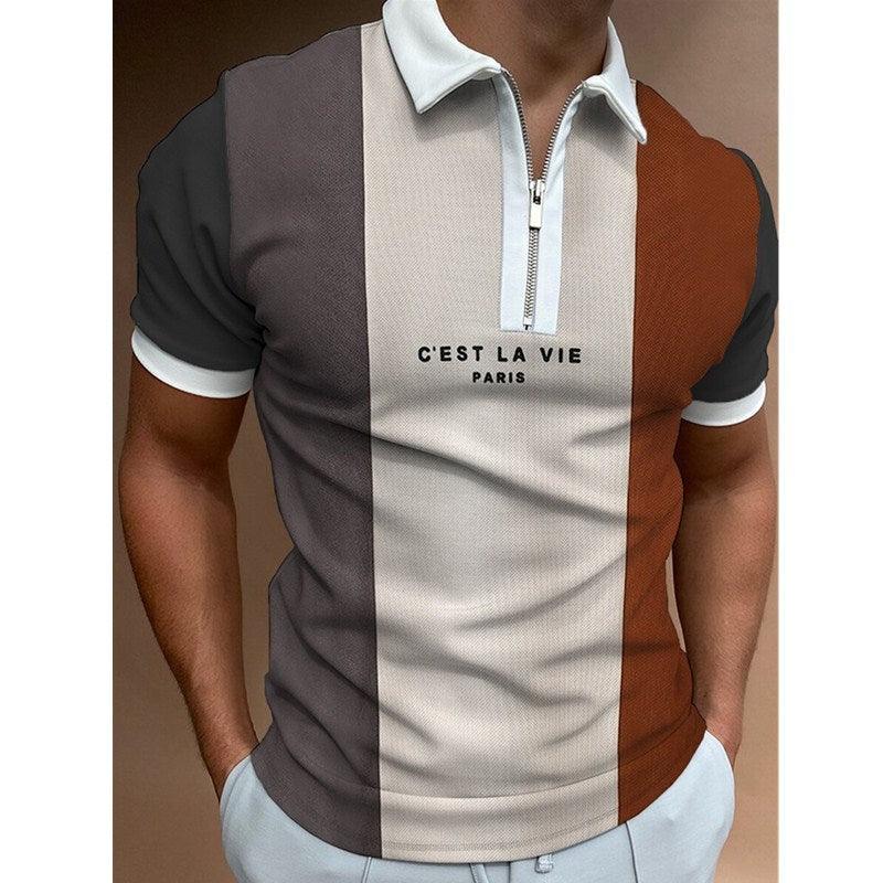 Men's POLO Shirt Striped Printed Short Sleeve T-Shirt Lapel Shirt - AmiraMart