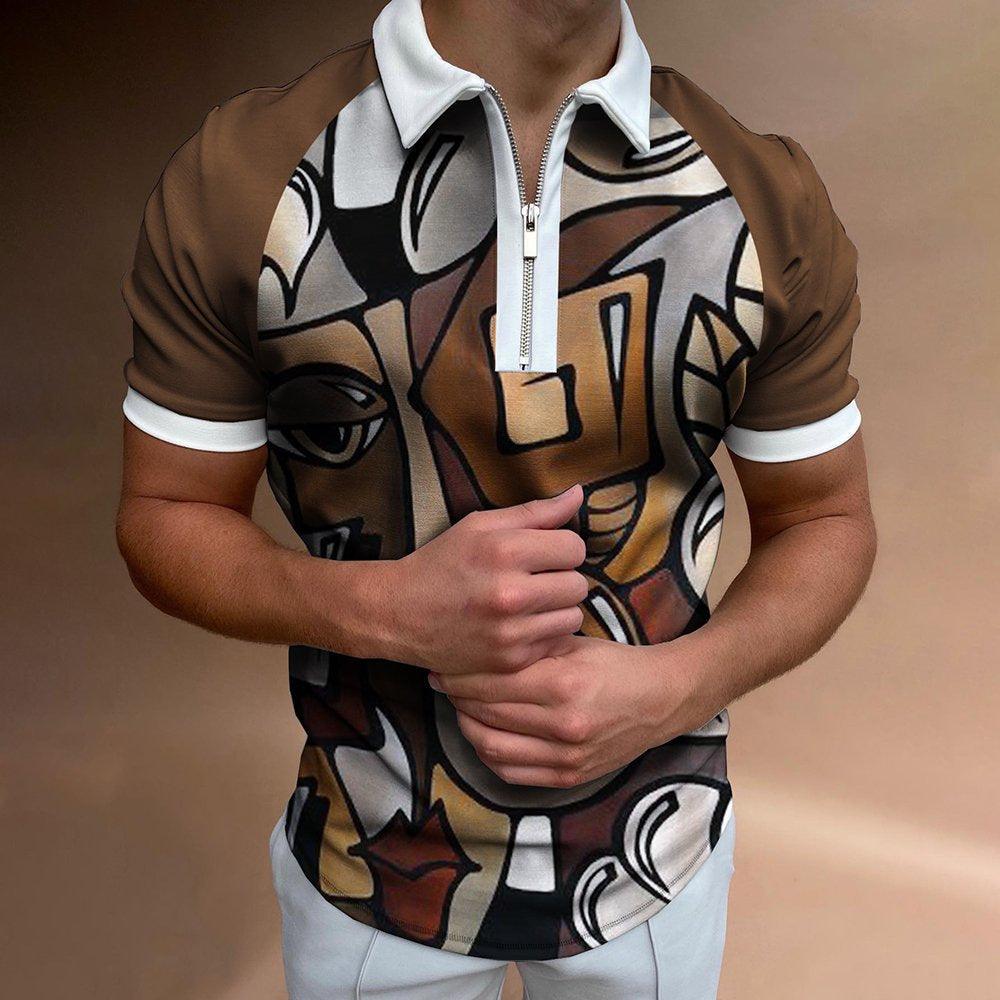 Men's POLO Shirt Striped Printed Short Sleeve T-Shirt Lapel Shirt - AmiraMart