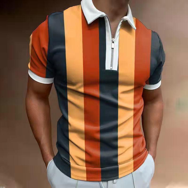 Men's POLO Shirt Striped Printed Short Sleeve T-Shirt Lapel Shirt - AmiraMart