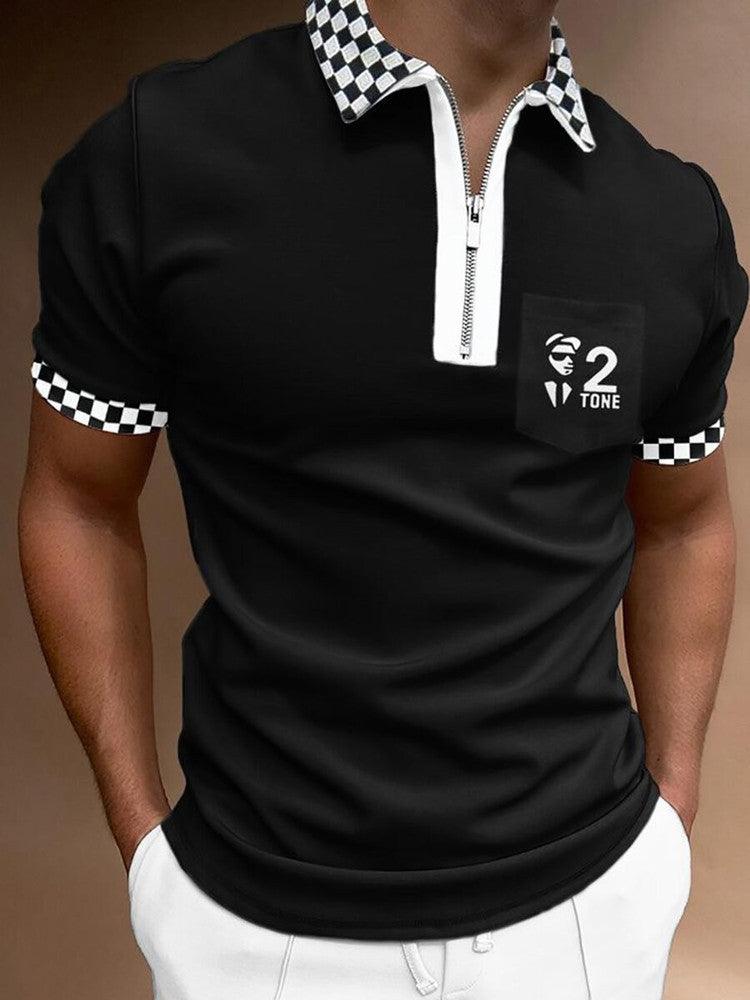 Men's POLO Shirt Striped Printed Short Sleeve T-Shirt Lapel Shirt - AmiraMart
